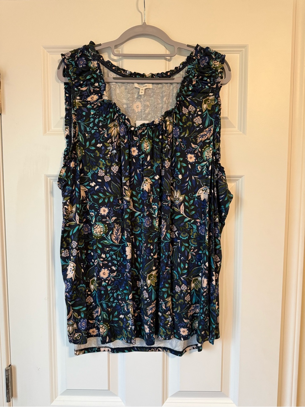 Maurices Navy Floral Ruffle-Trim Tank